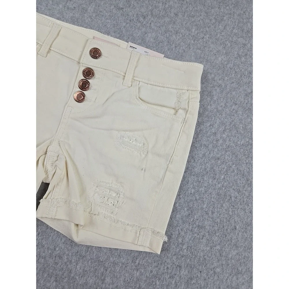 SO Jean Shorts Girls Size 8 Mid Rise Denim Midi Short Distressed Ivory Jeans NWT